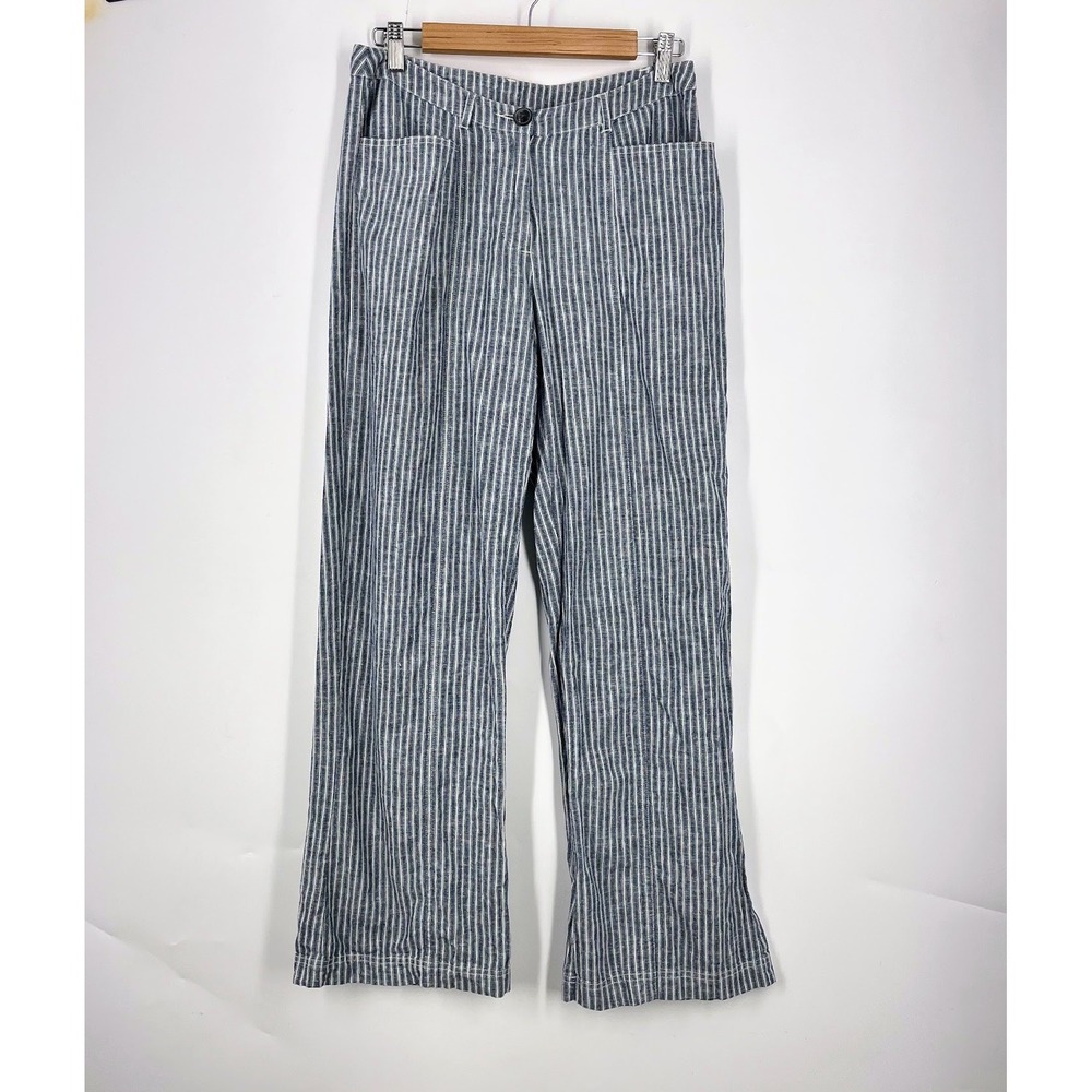 Sundance Women's Andover Stripe Linen Wide Leg High Rise Coastal Trousers Size 6